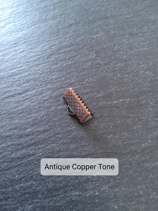 13mm (1/2") Wide Ribbon Crimp Ends 13x8mm Findings Crimps in Gold, Silver, Antique Silver, Gunmetal, Rose Gold, Bronze or Copper