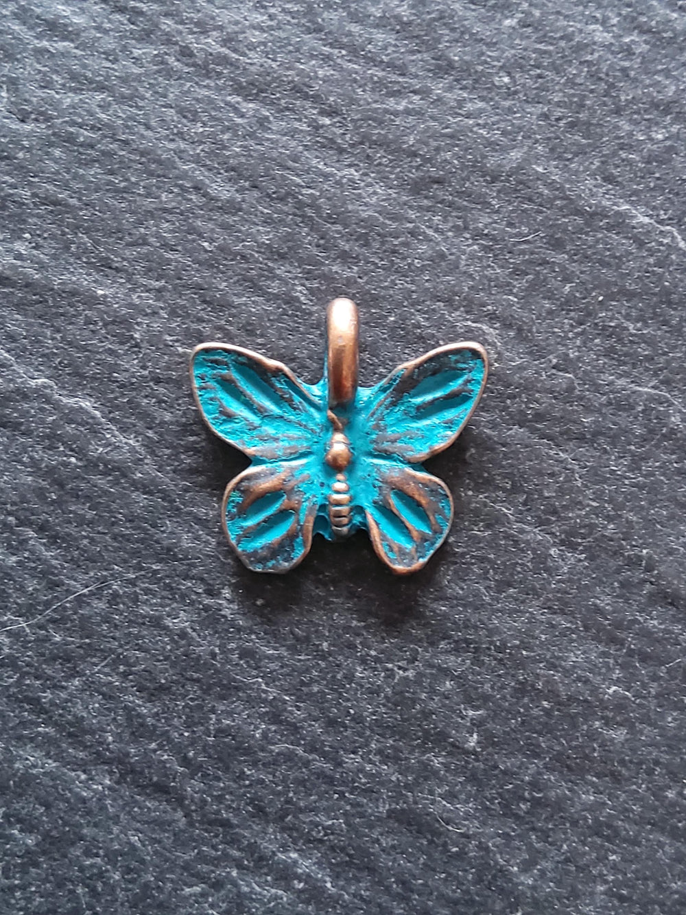 4 or 20 Butterfly Charms Antique Copper Tone Alloy with Blue Patina 15x13.5mm