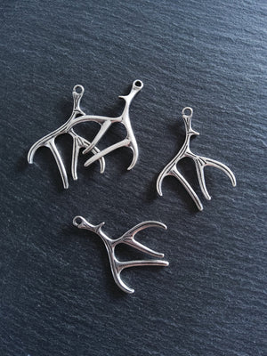 4 or 20 Large Antler Charms Antique Silver Tone 50x38x2.5mm