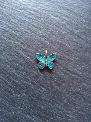 4 or 20 Butterfly Charms Antique Copper Tone Alloy with Blue Patina 15x13.5mm