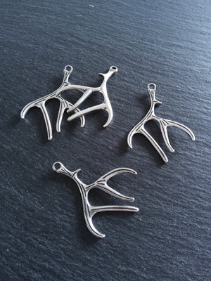 4 or 20 Large Antler Charms Antique Silver Tone 50x38x2.5mm