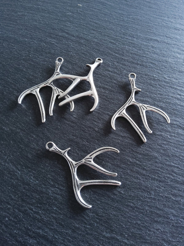 4 or 20 Large Antler Charms Antique Silver Tone 50x38x2.5mm