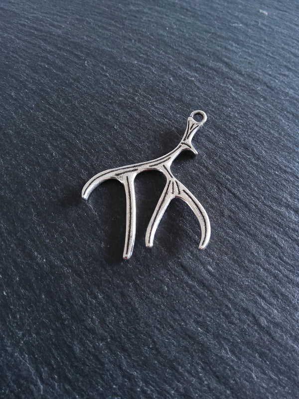 4 or 20 Large Antler Charms Antique Silver Tone 50x38x2.5mm
