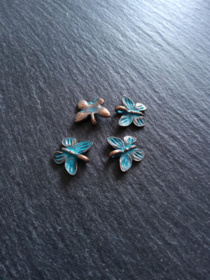 4 or 20 Butterfly Charms Antique Copper Tone Alloy with Blue Patina 15x13.5mm