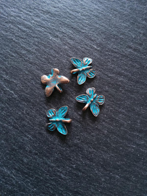4 or 20 Butterfly Charms Antique Copper Tone Alloy with Blue Patina 15x13.5mm