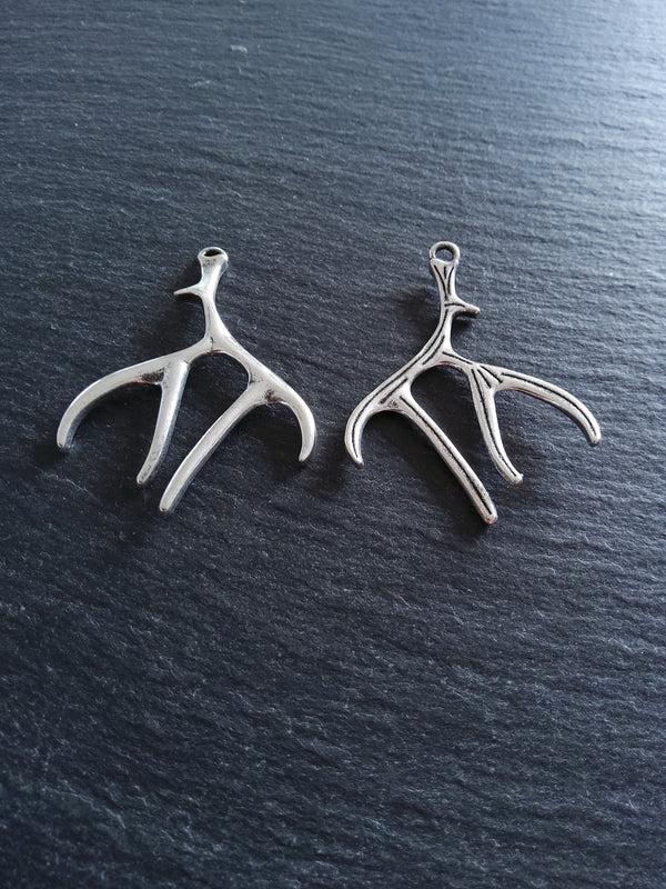 4 or 20 Large Antler Charms Antique Silver Tone 50x38x2.5mm