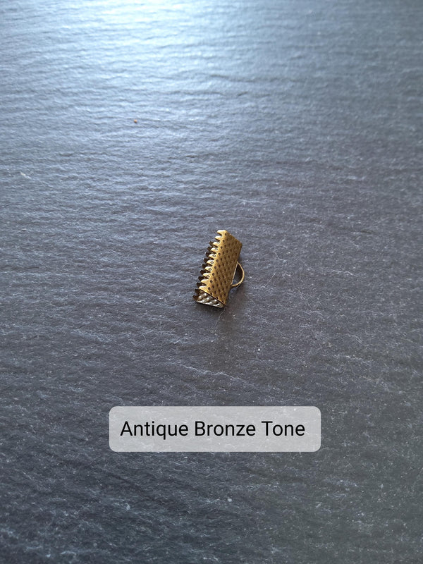 13mm (1/2") Wide Ribbon Crimp Ends 13x8mm Findings Crimps in Gold, Silver, Antique Silver, Gunmetal, Rose Gold, Bronze or Copper