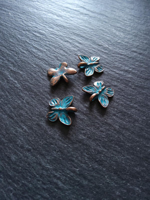 4 or 20 Butterfly Charms Antique Copper Tone Alloy with Blue Patina 15x13.5mm