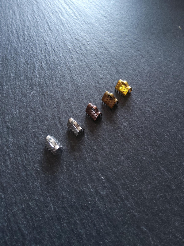 8mm (5/16") Wide Ribbon Crimp Ends 8x8mm Findings Crimps in Gold, Silver, Antique Silver, Antique Bronze or Antique Copper