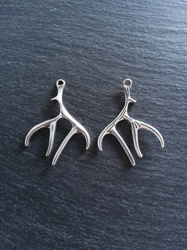 4 or 20 Large Antler Charms Antique Silver Tone 50x38x2.5mm