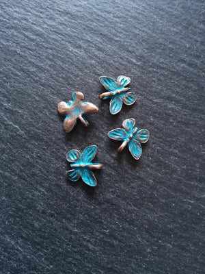 4 or 20 Butterfly Charms Antique Copper Tone Alloy with Blue Patina 15x13.5mm