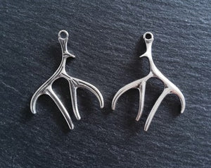 4 or 20 Large Antler Charms Antique Silver Tone 50x38x2.5mm