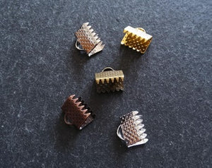 8mm (5/16") Wide Ribbon Crimp Ends 8x8mm Findings Crimps in Gold, Silver, Antique Silver, Antique Bronze or Antique Copper