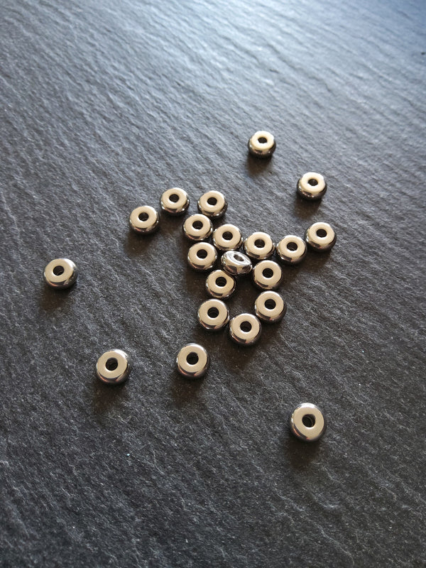 8 or 40 Stainless Steel 6mm Solid Flat Round Spacer Beads 6x2.5mm with 1.8mm Hole