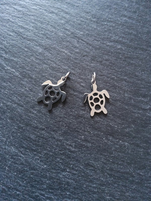 2 or 10 Stainless Steel Sea Turtle Charms 19x14mm