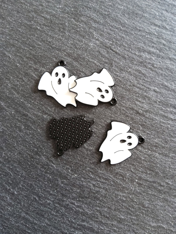4 or 20 Ghost Charms Black Plated Alloy with White Enamel 26x23mm