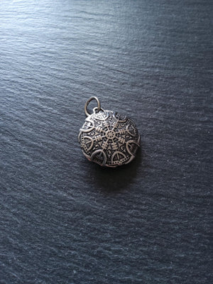 Round Double-Sided Helm of Awe Protection Pendant Surgical Steel 30.5x27x8.5mm