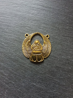 2 or 10 Large Antique Gold Tone Egyptian Scarab Connector Pendants 42x41mm