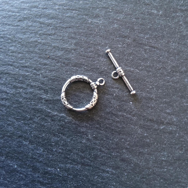 Antiqued Genuine Solid Sterling Silver Toggle Clasp Set 17x13x2mm