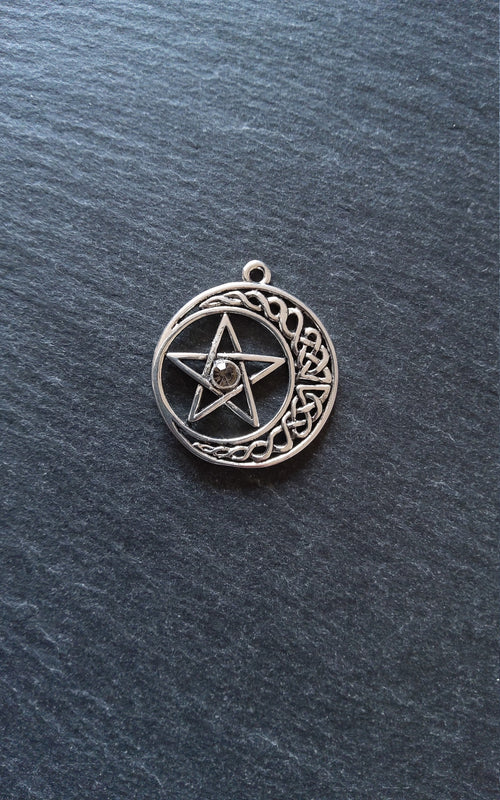 4 or 20 Celtic Knot Crescent Moon & Star Pendant Antique Silver Tone 33x30mm