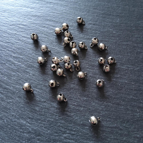 40 or 200 Little Antique Silver Tone 6mm Brass Bells Bell Charms 9x6mm