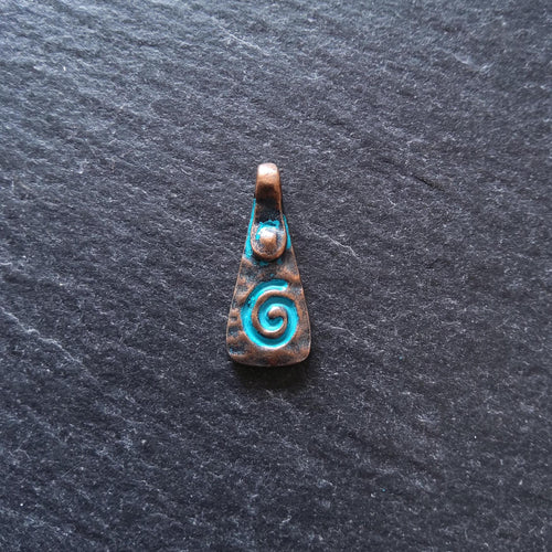 6 or 30 Swirl Pattern Drop Charms Antique Copper Alloy with Blue Patina 20x8mm