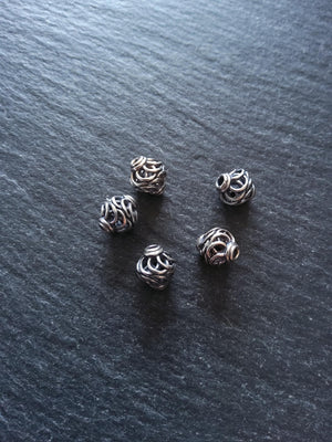 925 Bali Sterling Silver 8mm Wire Cage Beads Antique Finish 8.6x8mm Hole: 1.6mm