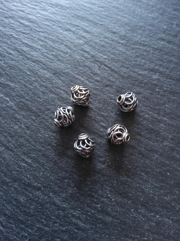 925 Bali Sterling Silver 8mm Wire Cage Beads Antique Finish 8.6x8mm Hole: 1.6mm