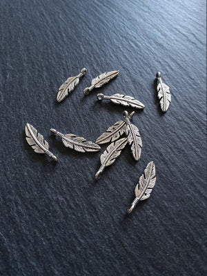 20 or 100 Feather Charms Antique Silver Tone 23x6mm