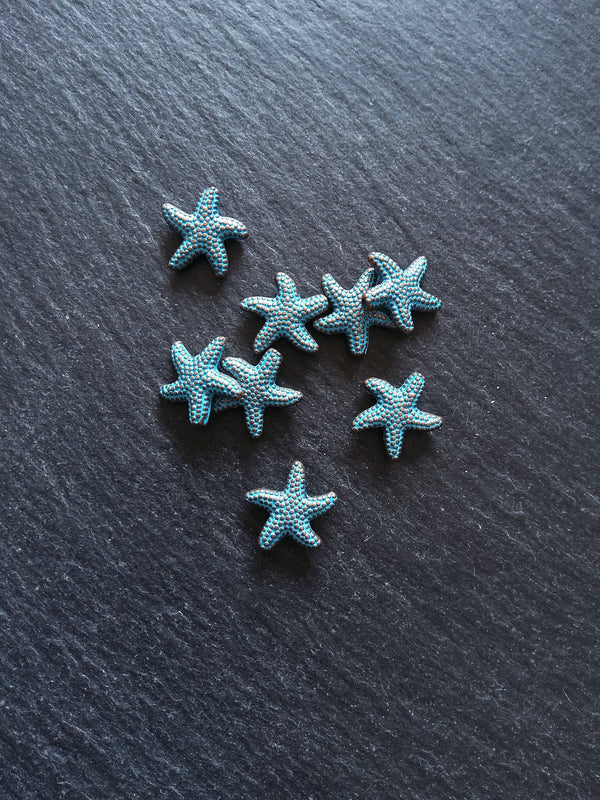 10 or 50 Starfish Beads Antique Copper with Blue Patina 14x13.5x3.7mm Hole: 1mm