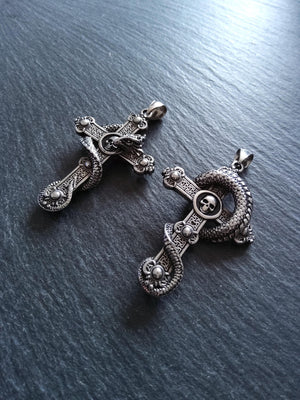 Large Dragon Cross Pendant Stainless Steel 55x36x12mm