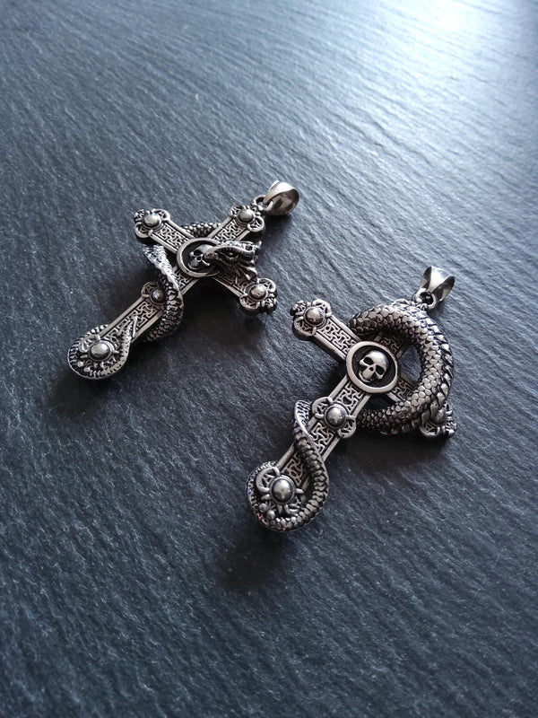 Large Dragon Cross Pendant Stainless Steel 55x36x12mm