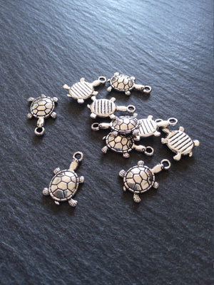 10 or 50 Little Tortoise Charms Antique Silver Tone 19x12mm