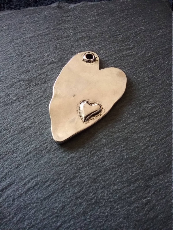 4 or 20 Double Heart Pendants Antique Silver Tone 38x24mm