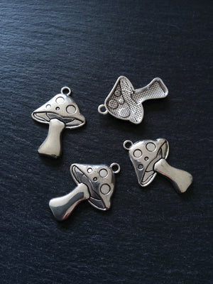 4 or 20 Large Mushroom Toadstool Charms Antique Silver Tone 41x29mm