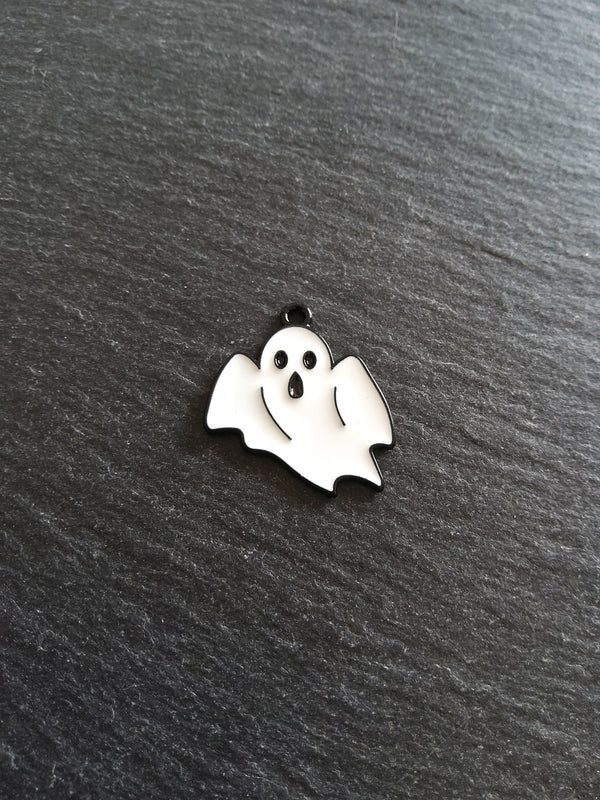 4 or 20 Ghost Charms Black Plated Alloy with White Enamel 26x23mm