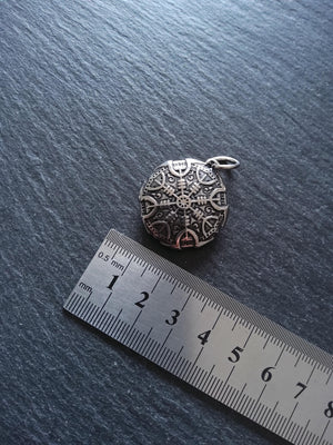 Round Double-Sided Helm of Awe Protection Pendant Surgical Steel 30.5x27x8.5mm