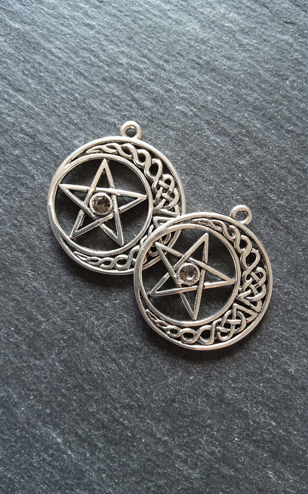 4 or 20 Celtic Knot Crescent Moon & Star Pendant Antique Silver Tone 33x30mm