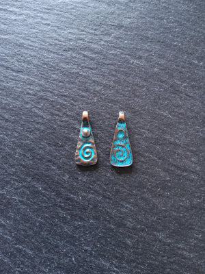 6 or 30 Swirl Pattern Drop Charms Antique Copper Alloy with Blue Patina 20x8mm