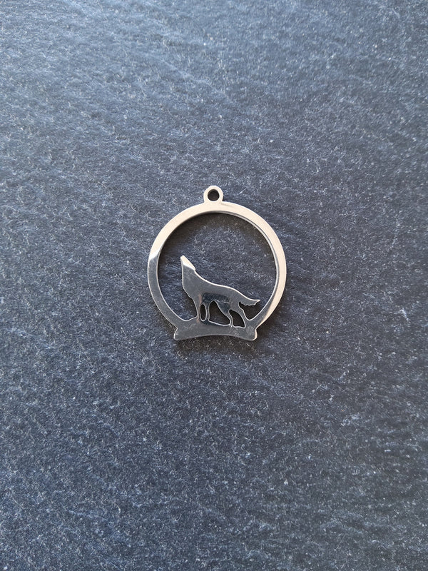 Howling Wolf Stainless Steel Silhouette Charms 23x20mm