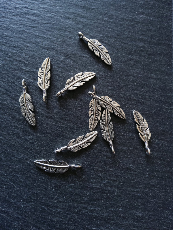 20 or 100 Feather Charms Antique Silver Tone 23x6mm