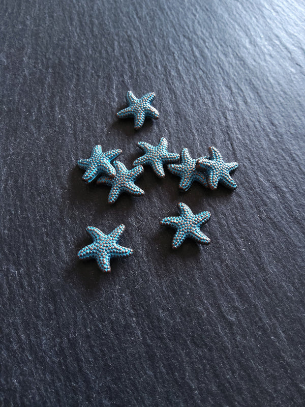 10 or 50 Starfish Beads Antique Copper with Blue Patina 14x13.5x3.7mm Hole: 1mm