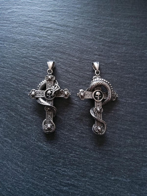 Large Dragon Cross Pendant Stainless Steel 55x36x12mm