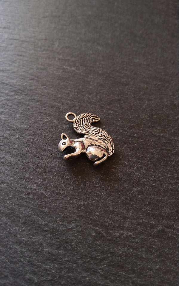 8 or 40 Squirrel Charms Antique Silver Tone Alloy 21x21x4mm