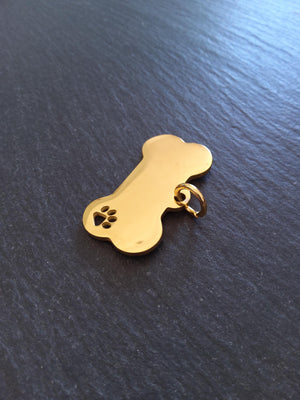 Bone Shaped Dog Tag Bright Gold Stainless Steel 40x20x1.8mmBone Shaped Dog Tag Bright Gold Stainless Steel 40x20x1.8mm
