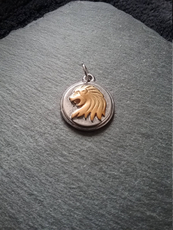 Surgical Steel Lion Charm Pendant Silver & Gold Tone 19x23x4mm
