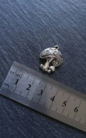 10 or 50 Mushroom Toadstool Charms Antique Silver Tone 23x19mm
