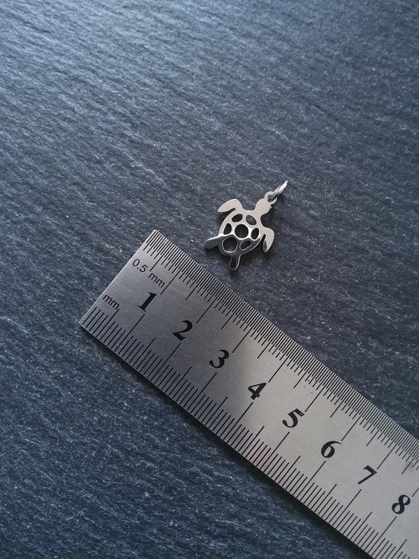 2 or 10 Stainless Steel Sea Turtle Charms 19x14mm