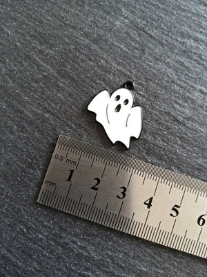 4 or 20 Ghost Charms Black Plated Alloy with White Enamel 26x23mm