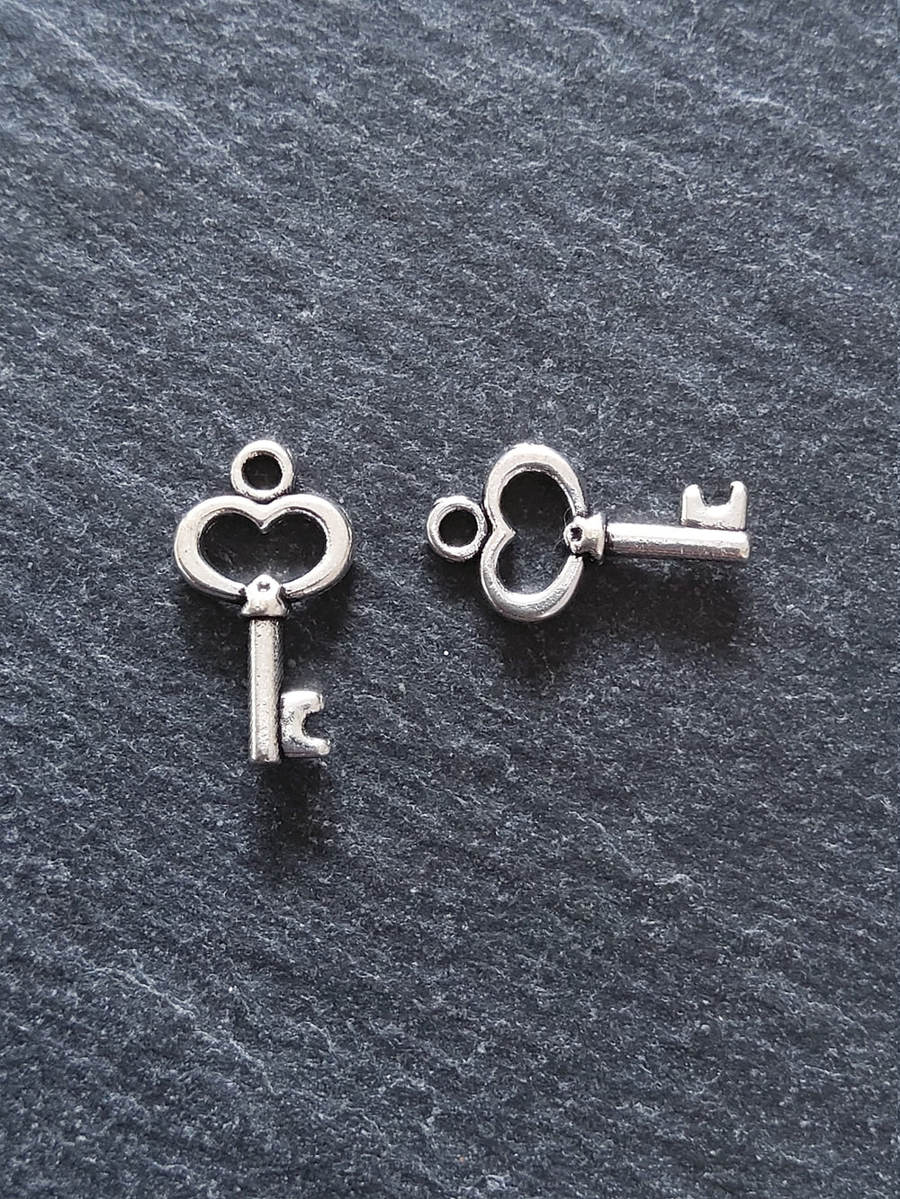 20 or 100 Little Key Charms Antique Silver Tone 15x9mm 2.5mm wide. Nickel FREE